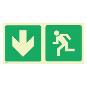 Tower One Sided Man Running and Green Arrow Down Sign Green and White 380 x 190 mm — SA Home Builder Store