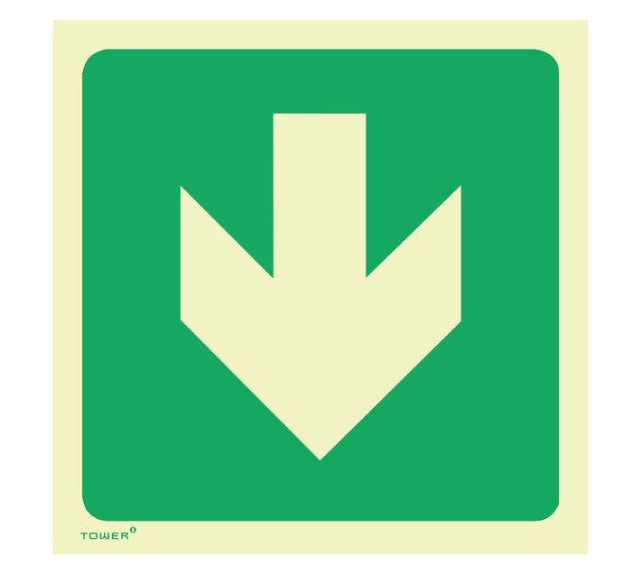 Tower Photoluminescent Green Arrow Down Sign Green and White 190 x 190 mm — SA Home Builder Store