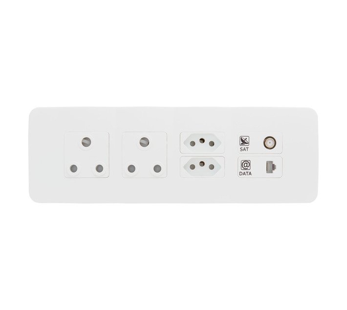 Veti Omni Cluster Socket with Satellite Outlet, CAT6 Data Port and V-Slim Socket 290 mm White — SA Home Builder Store