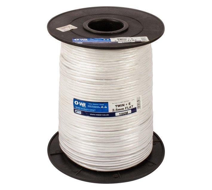 Waco Flat Twin Earth R1 Cable White 2.5 mm Per Meter — SA Home Builder Store
